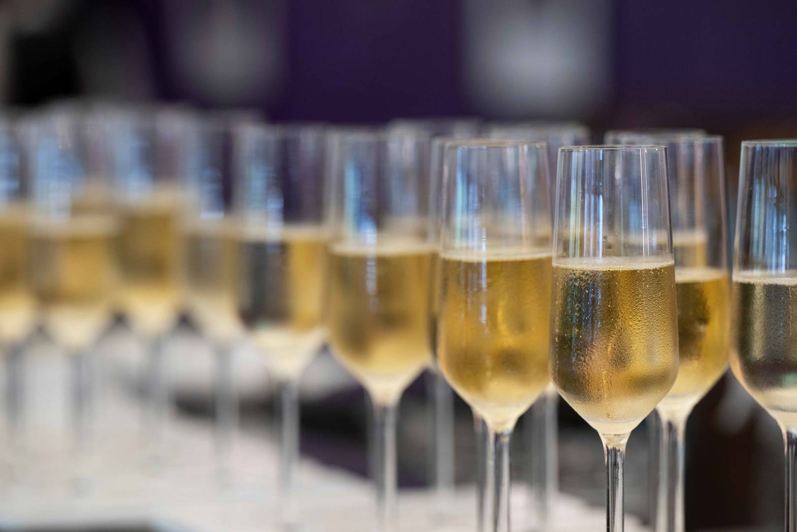 Champagne glasses at hospitality for The Open.
